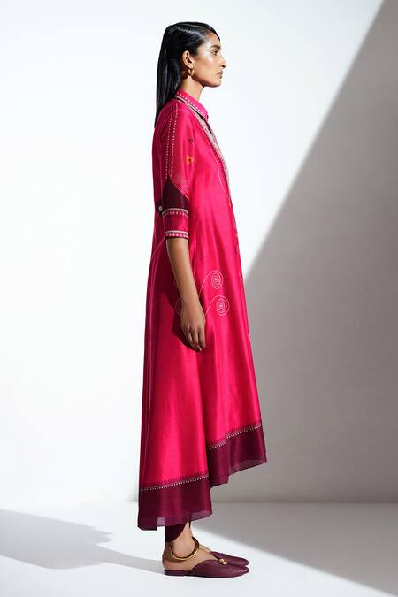 Buy_Ampm_Pink Chanderi Printed High Low Tunic_Online_at_Aza_Fashions