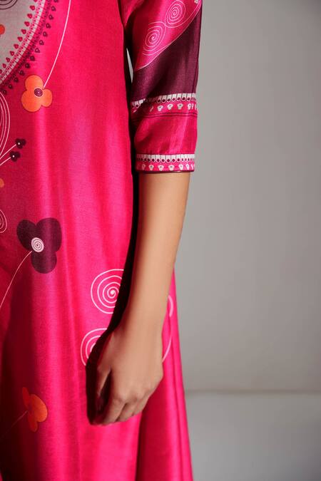 Ampm_Pink Chanderi Printed High Low Tunic_at_Aza_Fashions