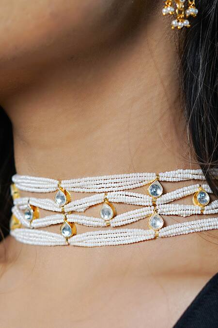 Namasya Gold Plated Pearls Kundan Stone Carved Necklace Set Online at Aza Fashions Namasya_Gold Plated Pearls Kundan Stone Carved Necklace Set _Online_at_Aza_Fashions