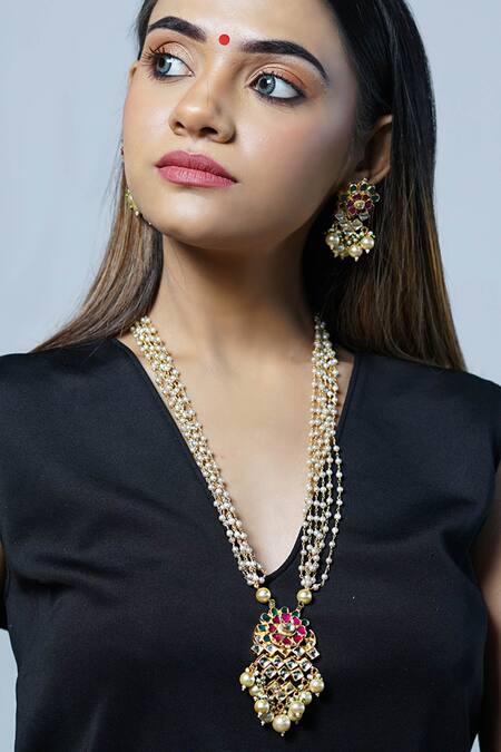 Namasya Gold Plated Beads, Stones Kundan Carved Necklace Set Online at Aza Fashions Namasya_Gold Plated Beads, Stones Kundan Carved Necklace Set _Online_at_Aza_Fashions