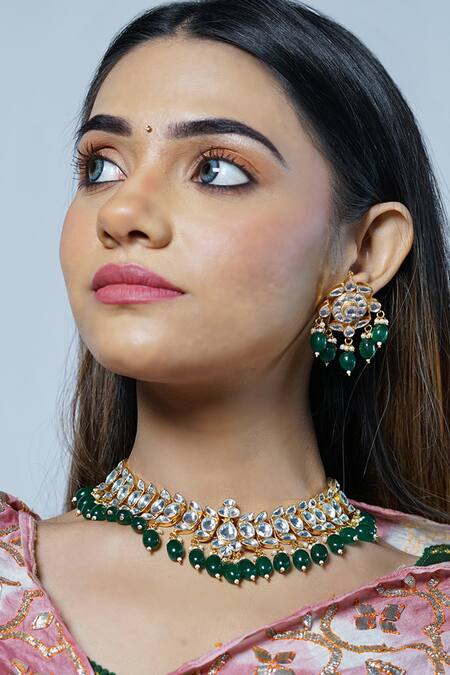 Namasya_Gold Plated Imitation Diamonds Stone Embellished Necklace Set _Online_at_Aza_Fashions