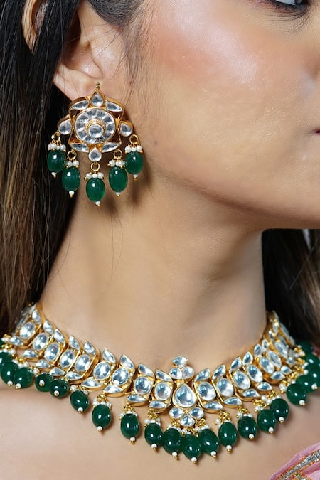 Buy_Namasya_Gold Plated Imitation Diamonds Stone Embellished Necklace Set _Online_at_Aza_Fashions