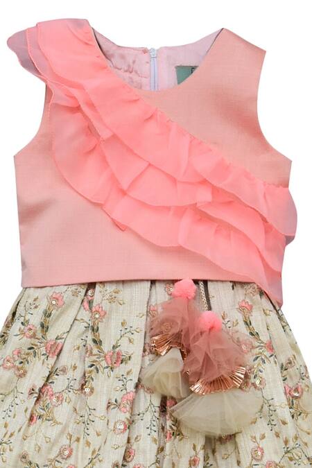 Fayon Kids_Beige Cotton Silk Embellished Lehenga Set _Online_at_Aza_Fashions