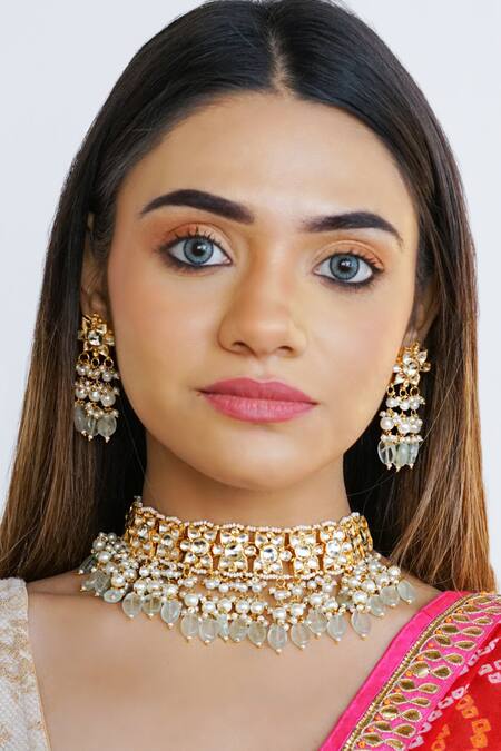 Namasya Gold Plated Pearls Kundan Carved Necklace Set Online at Aza Fashions Namasya_Gold Plated Pearls Kundan Carved Necklace Set _Online_at_Aza_Fashions