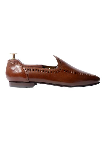 Artimen Brown Plain Handcrafted Cutwork Loafers Online at Aza Fashions Artimen_Brown Plain Handcrafted Cutwork Loafers _Online_at_Aza_Fashions