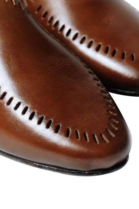 Shop Artimen Brown Plain Handcrafted Cutwork Loafers Online at Aza Fashions Shop_Artimen_Brown Plain Handcrafted Cutwork Loafers _Online_at_Aza_Fashions
