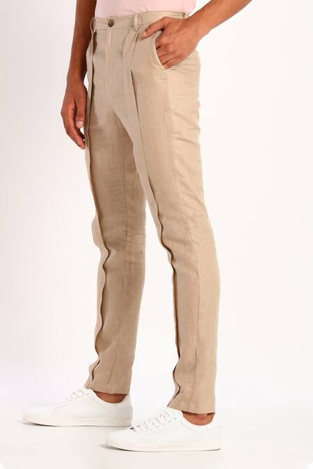 Stone Trousers | Summer Trousers | Mens Beige Linen Trousers – Threadpepper