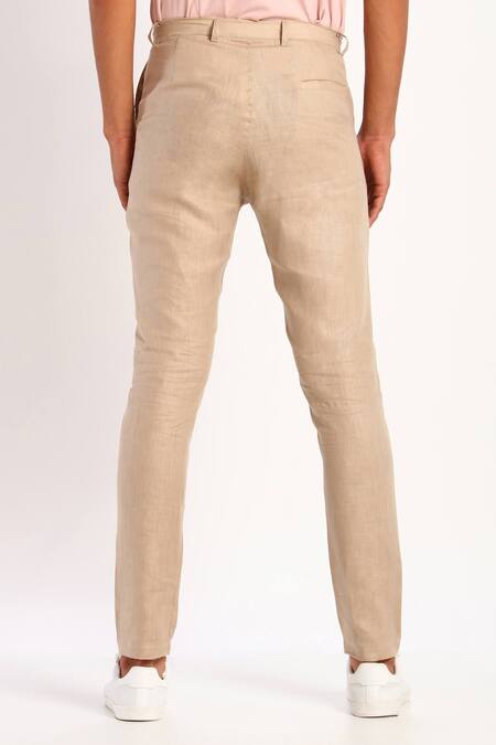 Shop_Son Of A Noble Snob_Beige Linen Trousers_Online_at_Aza_Fashions