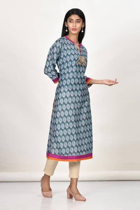 Khwaab by Sanjana Lakhani Cotton Silk Leaf Print Kurta 