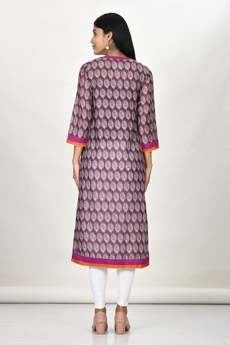 Samyukta Singhania Purple Printed Cotton Silk Kurta 