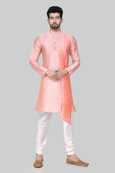 Arihant Rai Sinha Pink Dupion Silk Asymmetric Kurta Set