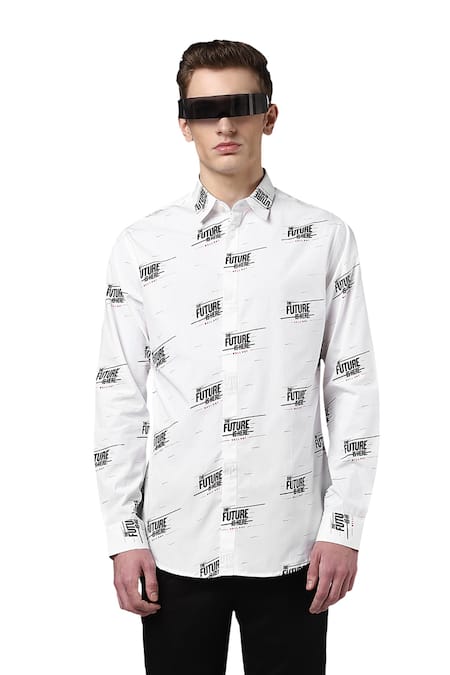 Noonoo White 100% Giza Cotton Printed Shirt 