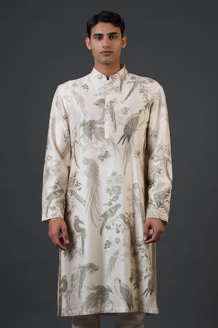 Balance By Rohit Bal Ivory Chanderi Silk Bird And Floral Print Kurta Set Online at Aza Fashions Balance By Rohit Bal_Ivory Chanderi Silk Bird And Floral Print Kurta Set _Online_at_Aza_Fashions