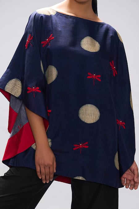 Taika By Poonam Bhagat Blue Silk Embroidery Round Neck Printed And Poncho Online at Aza Fashions Taika By Poonam Bhagat_Blue Silk Embroidery Round Neck Printed And Poncho _Online_at_Aza_Fashions