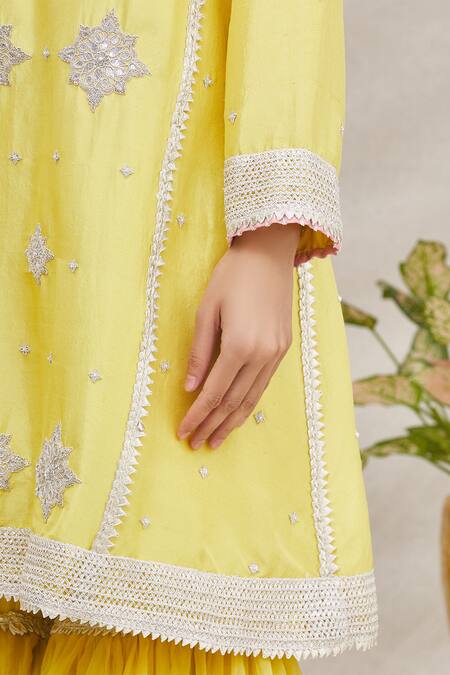 Ekta Singh_Yellow Silk, Organza Round Kurta Sharara Set _at_Aza_Fashions