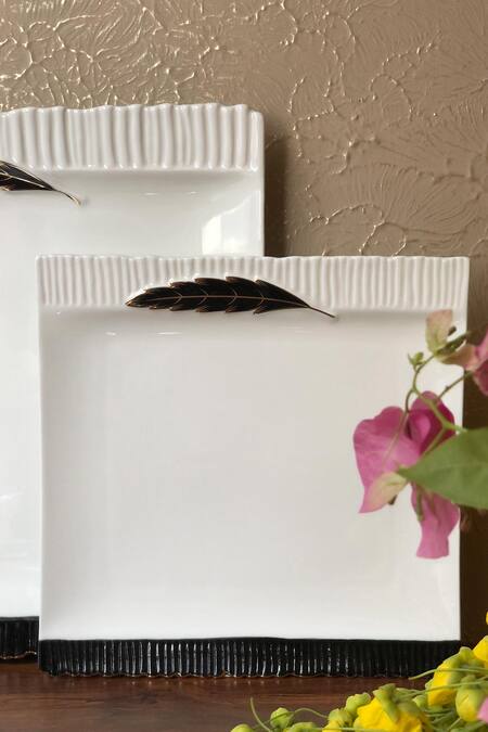 Vigneto_White Finest Premium Porcelain Square Shaped Serving Of 7_at_Aza_Fashions