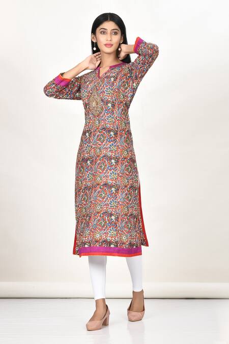 Khwaab by Sanjana Lakhani Multi Color Cotton Printed Floral Motifs Notched Kurta 