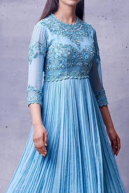 Shop Aman Takyar Blue Georgette Round Embroidered Anarkali With Dupatta Online at Aza Fashions Shop_Aman Takyar_Blue Georgette Round Embroidered Anarkali With Dupatta _Online_at_Aza_Fashions