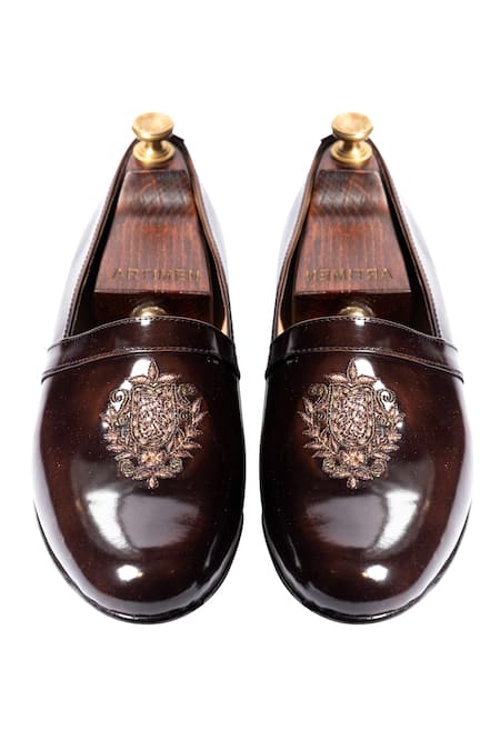 Shop Artimen Brown Embroidered Handcrafted Espadrilles at Aza Fashions Shop_Artimen_Brown Embroidered Handcrafted Espadrilles _at_Aza_Fashions