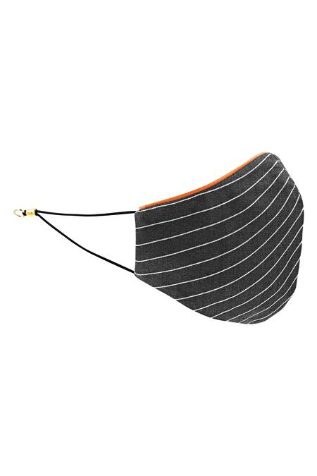 Shop_Ampm_Grey Printed Chanderi Unisex Face Mask Single Pc_Online_at_Aza_Fashions