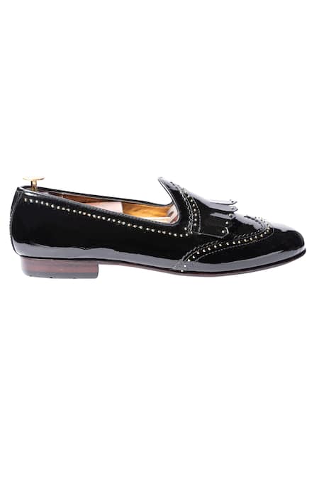Artimen Black Embroidered Handcrafted Kiltie Loafers Online at Aza Fashions Artimen_Black Embroidered Handcrafted Kiltie Loafers _Online_at_Aza_Fashions