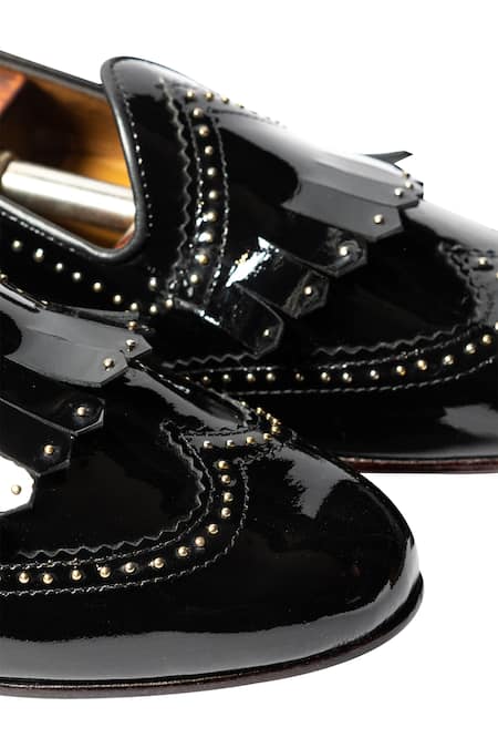 Shop Artimen Black Embroidered Handcrafted Kiltie Loafers Online at Aza Fashions Shop_Artimen_Black Embroidered Handcrafted Kiltie Loafers _Online_at_Aza_Fashions