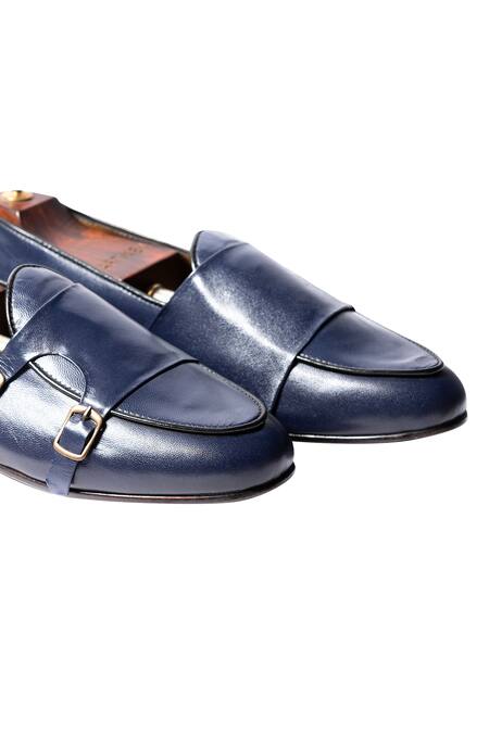 Shop Artimen Blue Plain Handcrafted Double Monk Loafers Online at Aza Fashions Shop_Artimen_Blue Plain Handcrafted Double Monk Loafers _Online_at_Aza_Fashions