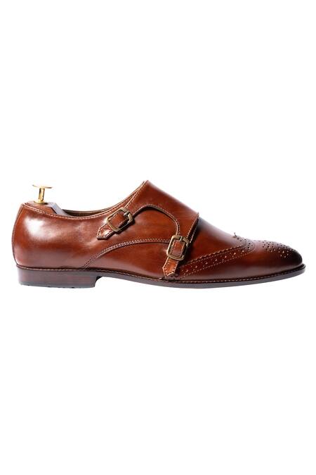 Artimen Brown Plain Handcrafted Brogue Double Monks Online at Aza Fashions Artimen_Brown Plain Handcrafted Brogue Double Monks _Online_at_Aza_Fashions