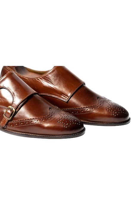 Shop Artimen Brown Plain Handcrafted Brogue Double Monks Online at Aza Fashions Shop_Artimen_Brown Plain Handcrafted Brogue Double Monks _Online_at_Aza_Fashions