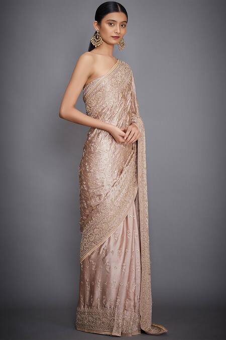 RI.Ritu Kumar_Beige Gazzi Silk Mukaish Embroidered Saree With Unstitched Blouse _Online_at_Aza_Fashions
