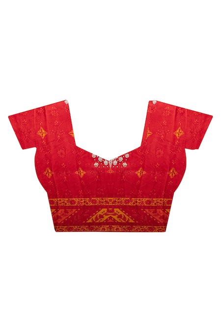 Buy RI.Ritu Kumar Red And Orange Aari Embroidered Saree With Unstitched Blouse Online at Aza Fashions Buy_RI.Ritu Kumar_Red And Orange Aari Embroidered Saree With Unstitched Blouse _Online_at_Aza_Fashions