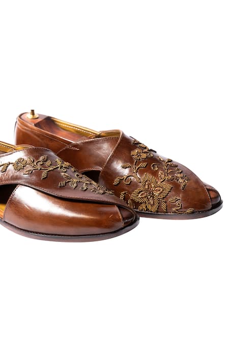 Shop Artimen Brown Plain Handcrafted Embroidered Peshawaris Online at Aza Fashions Shop_Artimen_Brown Plain Handcrafted Embroidered Peshawaris _Online_at_Aza_Fashions