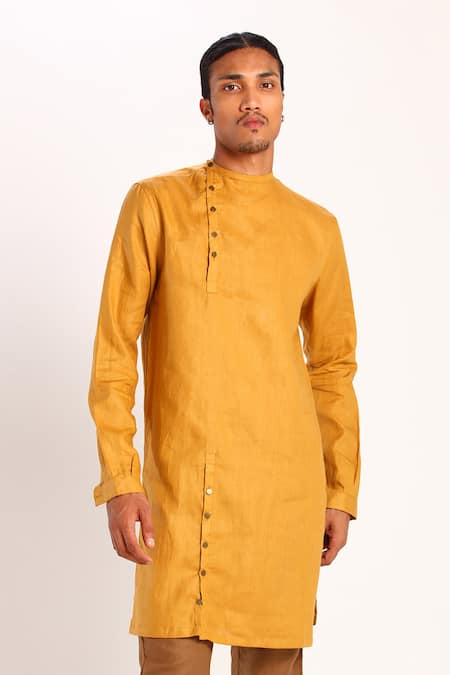 Son of A Noble Snob Yellow Linen Kurta  