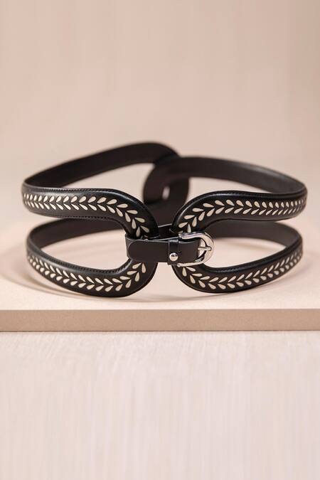 Ampm_Black Studs Adara Corset Belt  _at_Aza_Fashions