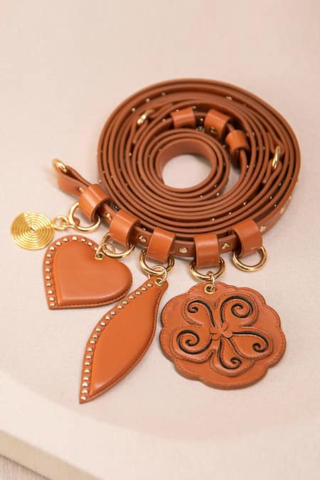 AMPM_Brown Embellished Kainaat Charms Studded Belt  _Online_at_Aza_Fashions