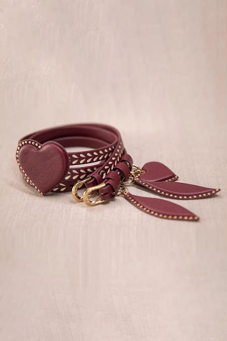 AMPM Maroon Embellished Kainaat Studded Belt  