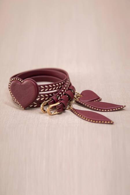 Ampm_Maroon Studs, Embroidery Kainaat Studded Belt _Online_at_Aza_Fashions