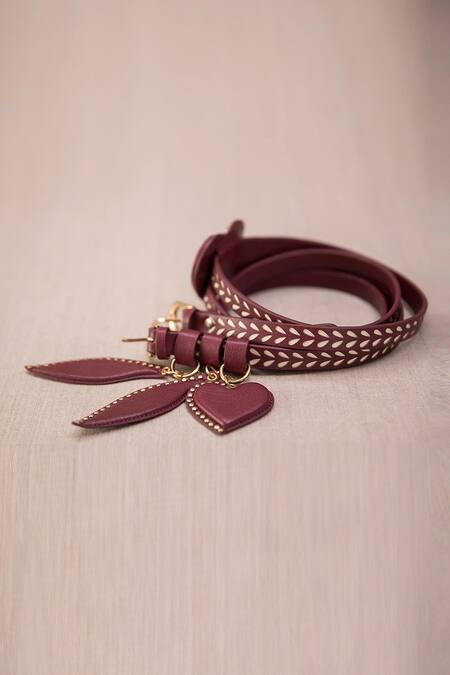 Buy_Ampm_Maroon Studs, Embroidery Kainaat Studded Belt _Online_at_Aza_Fashions
