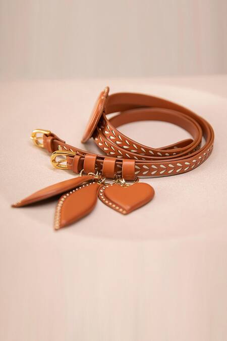 Ampm_Maroon Studs Embellished Double Belt _Online_at_Aza_Fashions