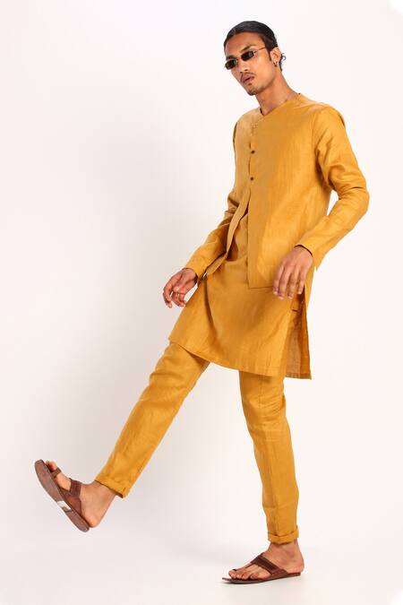 Son Of A Noble Snob_Yellow Linen Trousers_Online_at_Aza_Fashions