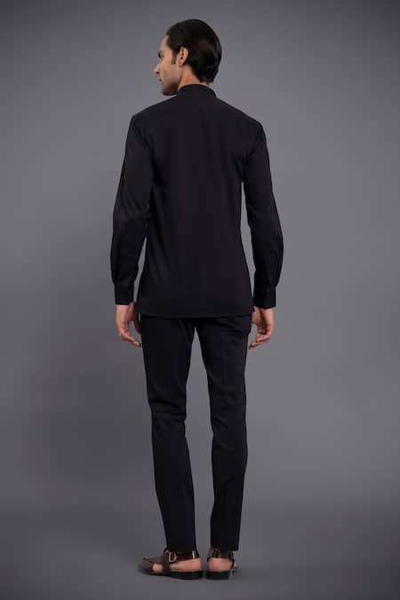 Shop Raghavendra Rathore Jodhpur Black Cotton Shirt at Aza Fashions Shop_Raghavendra Rathore Jodhpur_Black Cotton Shirt _at_Aza_Fashions