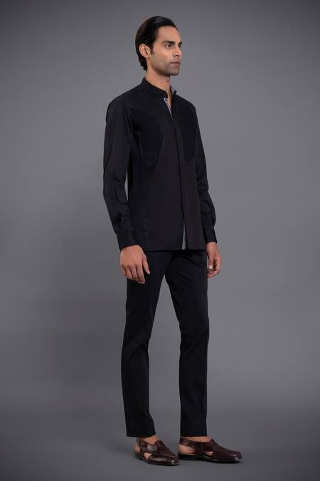 Raghavendra Rathore Jodhpur Black Cotton Shirt Online at Aza Fashions Raghavendra Rathore Jodhpur_Black Cotton Shirt _Online_at_Aza_Fashions