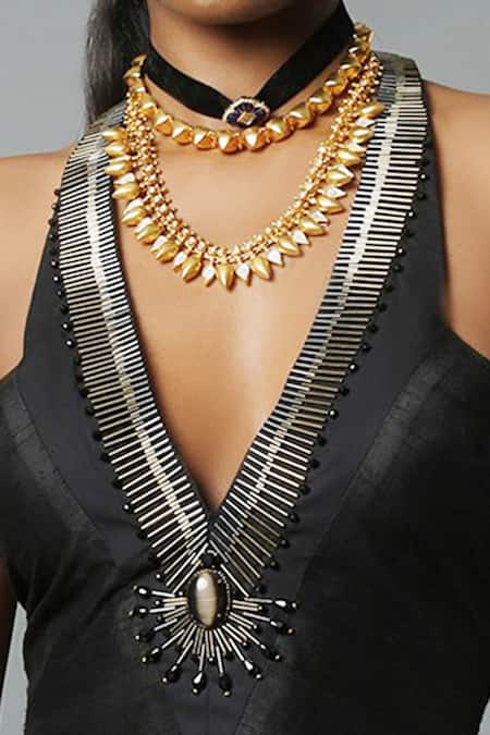 Buy House Of Three Black Dupion Silk Bead Work V Neck Embellished Halter Blouse Online at Aza Fashions Buy_House Of Three_Black Dupion Silk Bead Work V Neck Embellished Halter Blouse _Online_at_Aza_Fashions