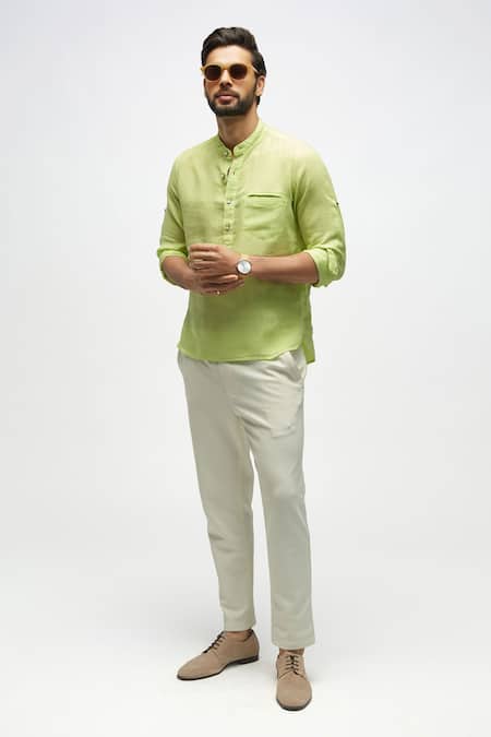 Terra Luna Green 100% Linen Plain Shirt 