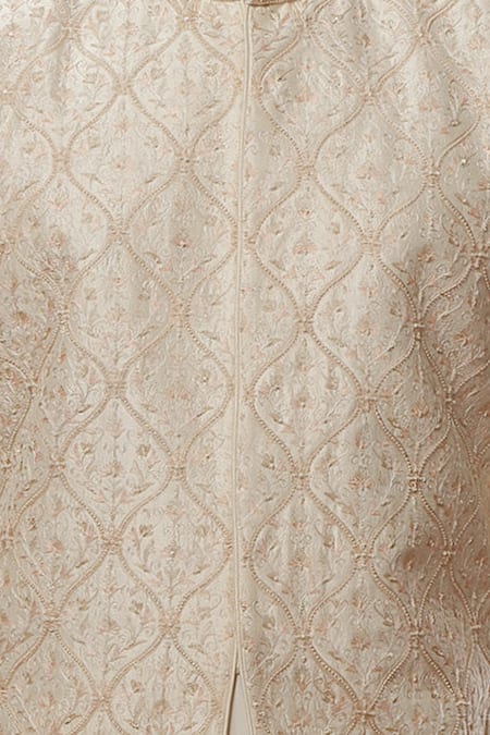 Vanshik_White Raw Silk Embroidered Jacket And Kurta Set _Online_at_Aza_Fashions