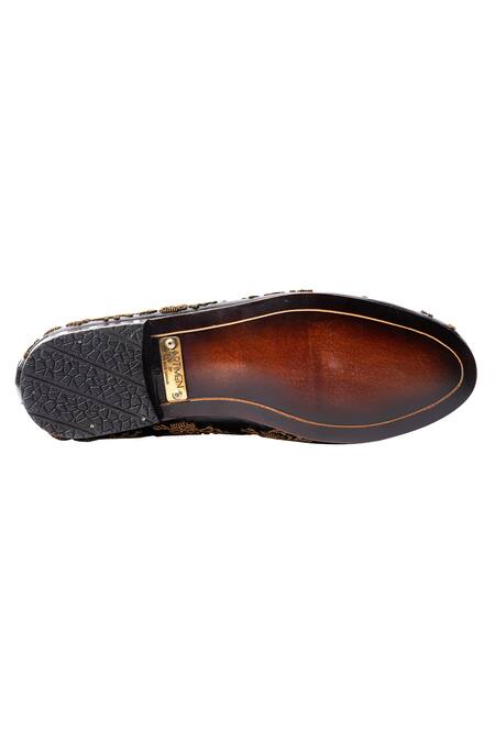 Buy_Artimen_Black Leather Handcrafted Embroidered Loafers _Online_at_Aza_Fashions