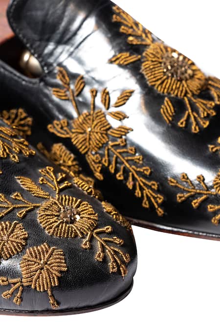 Shop_Artimen_Black Leather Handcrafted Embroidered Loafers _Online_at_Aza_Fashions