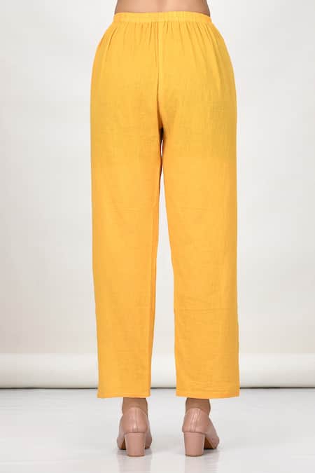 Naintara Bajaj_Yellow Cotton, Silk, Net Embroidery, Tassels Round Floral Motif Anarkali Set_at_Aza_Fashions