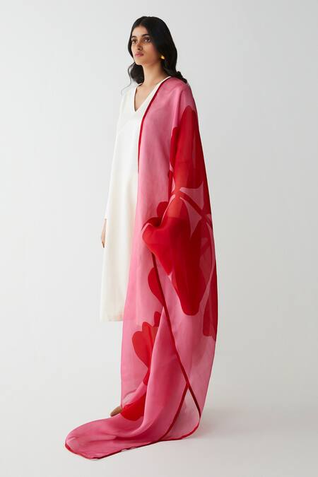 Shop Kshitij Jalori Pink Silk Satin Organza Floral Print Dupatta Online at Aza Fashions Shop_Kshitij Jalori_Pink Silk Satin Organza Floral Print Dupatta_Online_at_Aza_Fashions