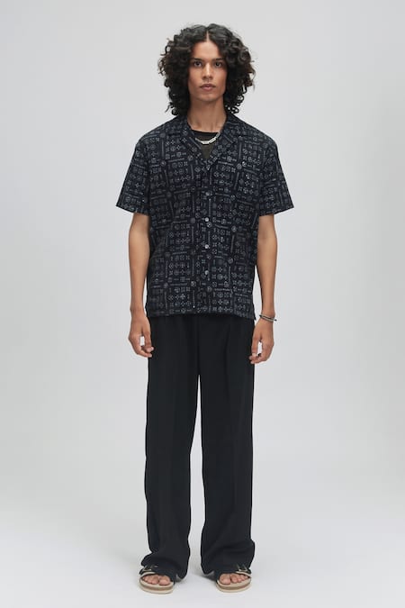 Terra Luna Black 100% Organic Handloom Cotton Moon Bloom Palawan Shirt 